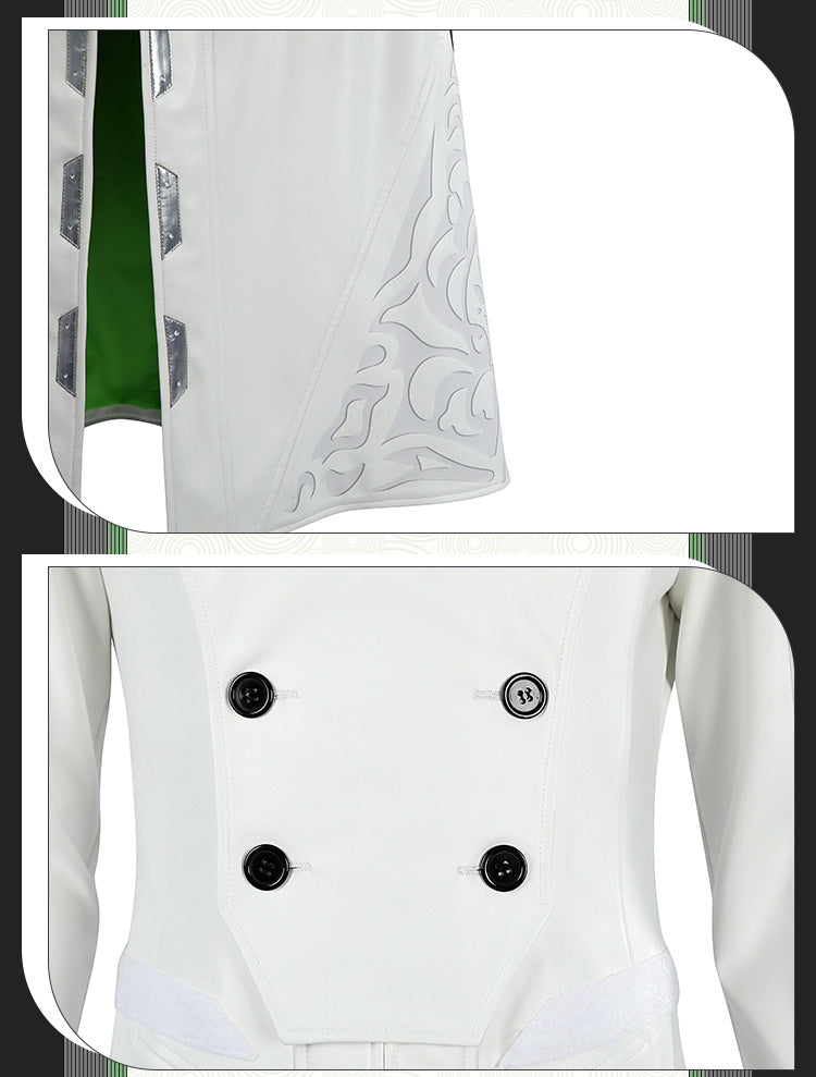 Young Silver Warrior White Lifestream Style Jacket - Shoulder Armor Belt Gloves Cosplay Ensemble Male