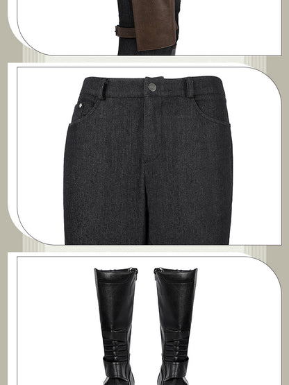 Post-Apocalyptic Red Leather Jacket & Vest Ensemble - Female Combat Armor Cosplay Set | Holsters Gloves