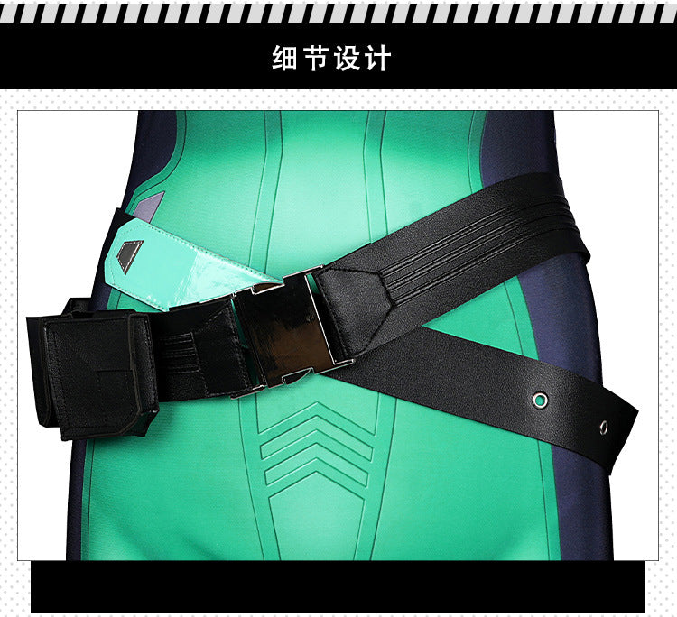 Toxic Green Black Tight Bodysuit Cosplay Set - Helmet Mask Gloves Belt Female Venom Theme Outfit