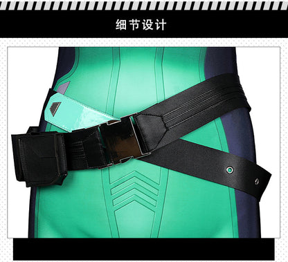 Toxic Green Black Tight Bodysuit Cosplay Set - Helmet Mask Gloves Belt Female Venom Theme Outfit