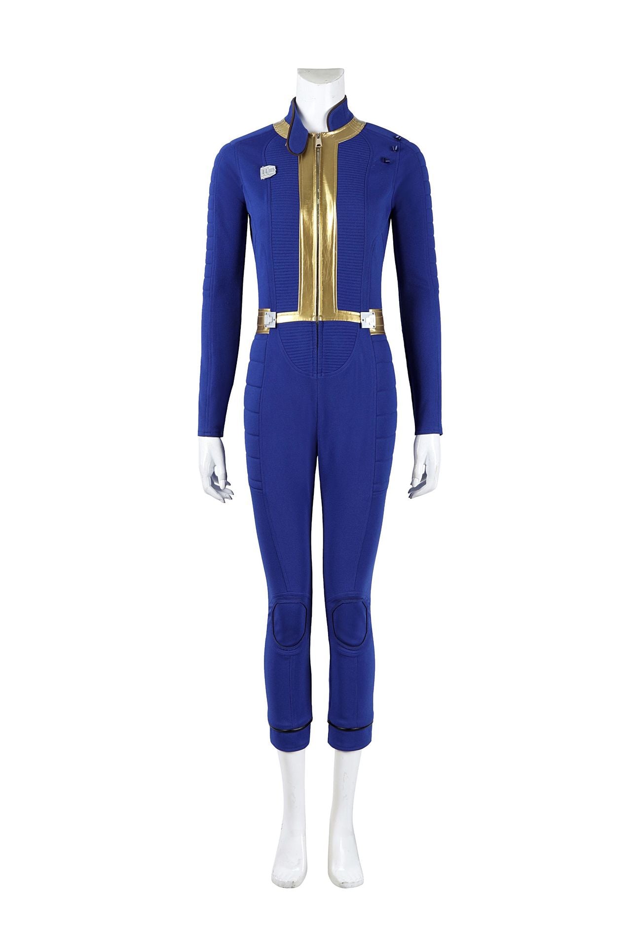 Blue & Yellow Vault Dweller Onesie - Tight Female Jumpsuit Cosplay Set | Post-Apoc Bodysuit + Gauntlets