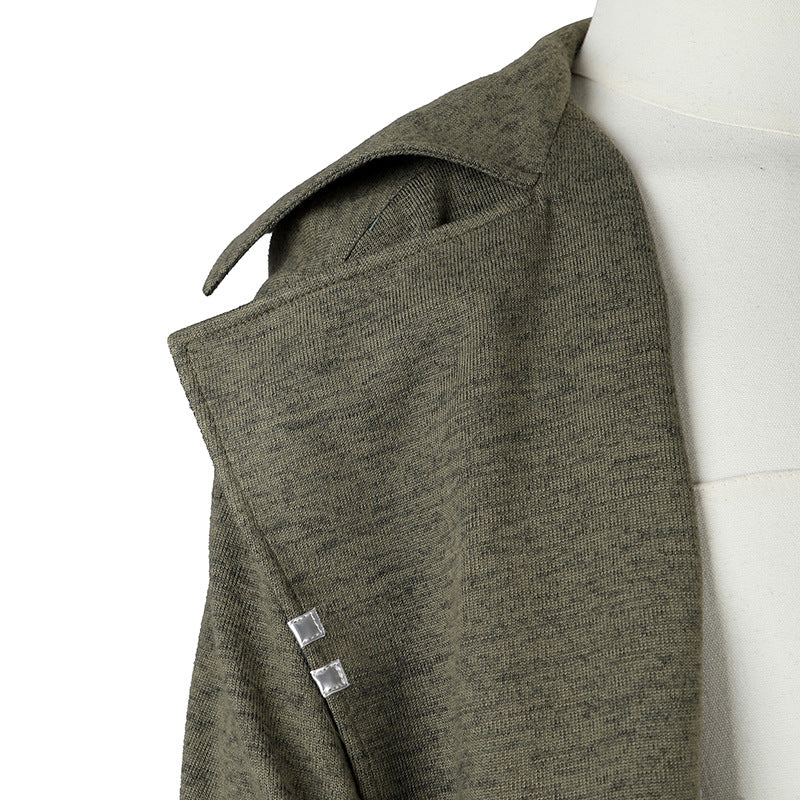 Post-Apocalyptic Black Leather Trench Coat with Red Lining - Long High-Collar Cape Jacket Cosplay