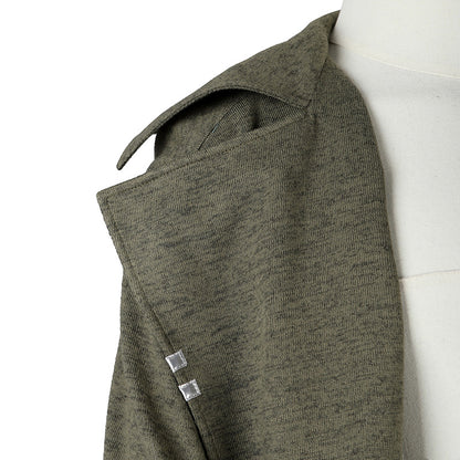 Post-Apocalyptic Black Leather Trench Coat with Red Lining - Long High-Collar Cape Jacket Cosplay