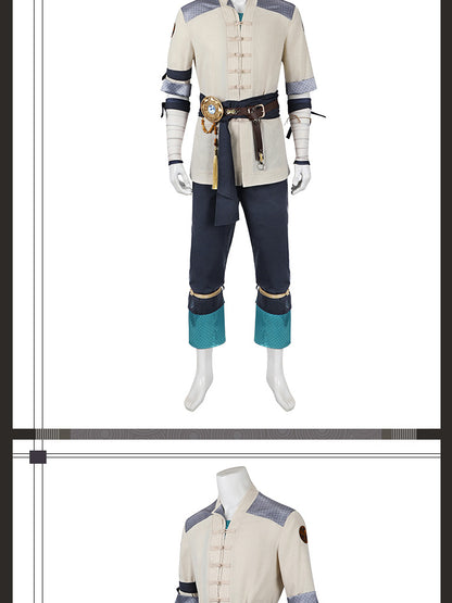 Electric Fighter White Outfit - Blue Accents Cosplay Suit Male | Belt Wrist Guards