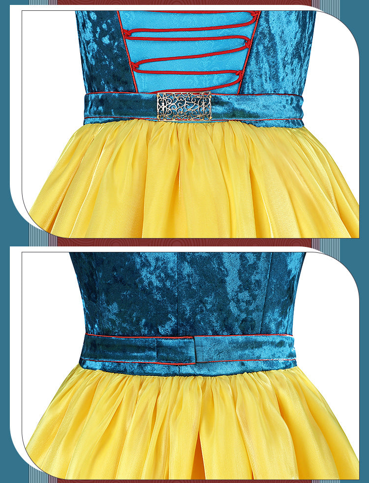 Classic Fairy Tale Princess Dress - Blue & Yellow Puff Sleeve Gown Adult & Kids Cosplay Costume