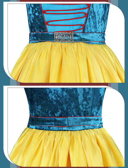 Classic Fairy Tale Princess Dress - Blue & Yellow Puff Sleeve Gown Adult & Kids Cosplay Costume