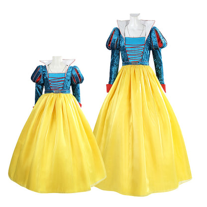 Classic Fairy Tale Princess Dress - Blue & Yellow Puff Sleeve Gown Adult & Kids Cosplay Costume