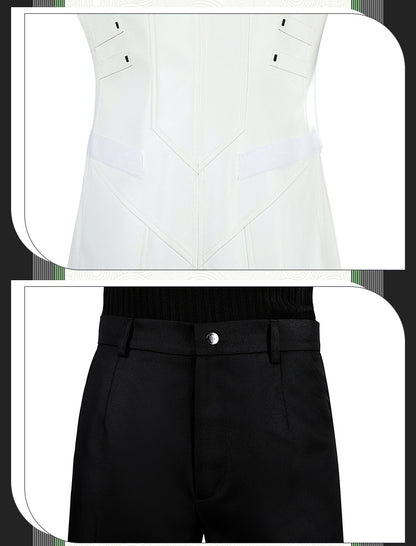 Young Silver Warrior White Lifestream Style Jacket - Shoulder Armor Belt Gloves Cosplay Ensemble Male