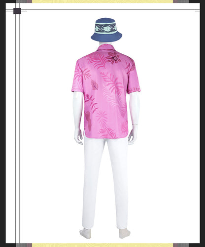 Green Hawaiian Fox Shirt & Purple Tie Ensemble - Fox Tail Headpiece Cosplay Costume for Children & Adults