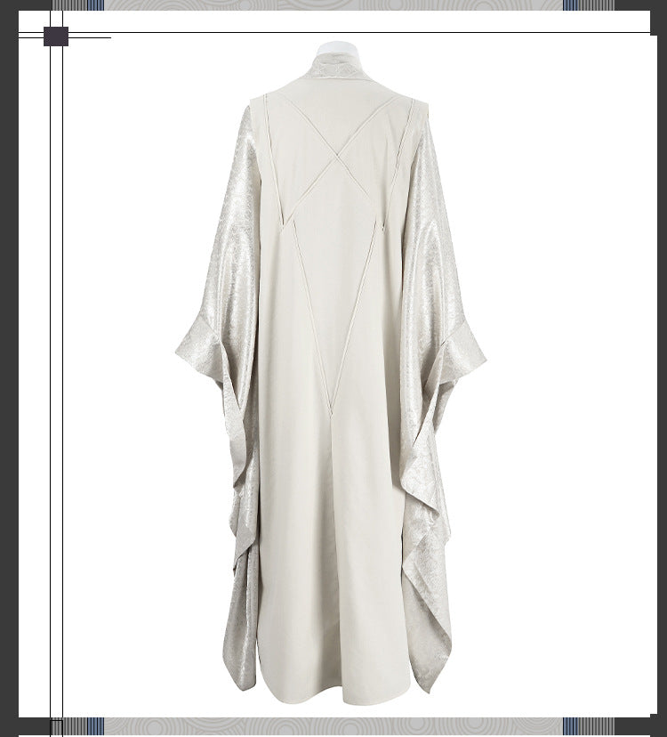 Epic White Flowing Wizard Robe with Hood - Cinematic Fantasy Mage Cosplay Set for Men