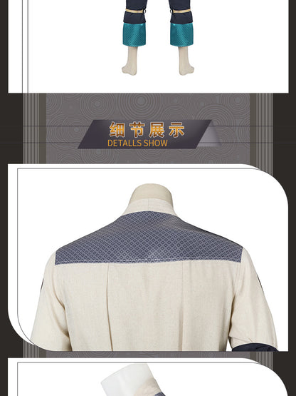 Electric Fighter White Outfit - Blue Accents Cosplay Suit Male | Belt Wrist Guards