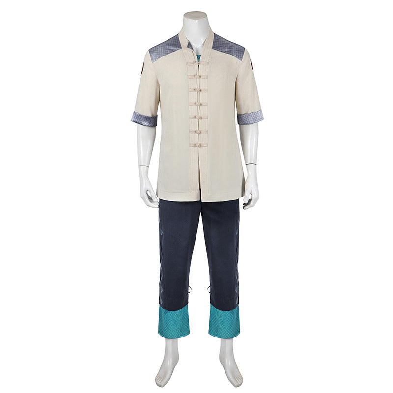 Electric Fighter White Outfit - Blue Accents Cosplay Suit Male | Belt Wrist Guards