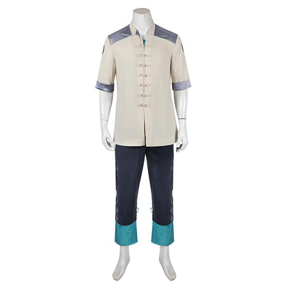 Electric Fighter White Outfit - Blue Accents Cosplay Suit Male | Belt Wrist Guards