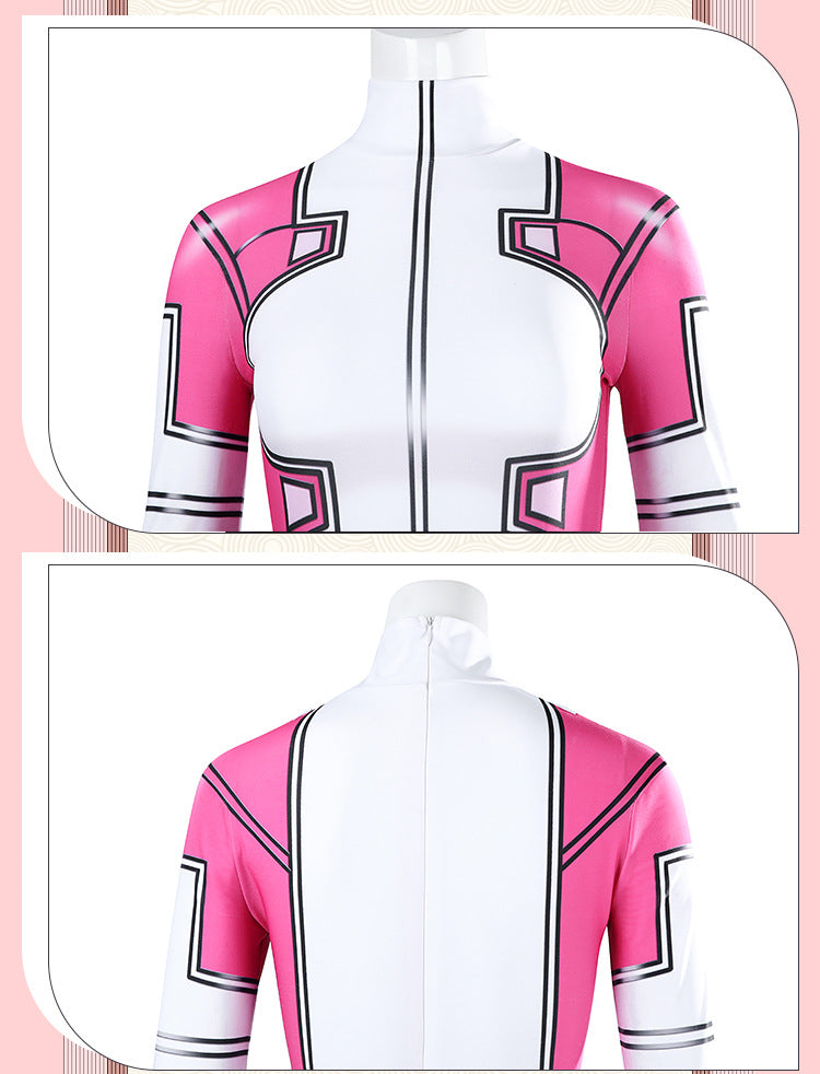 Pink Tactical Suit with White Accents & Black Details - Full Female Cosplay Ensemble Mask Holsters Belt