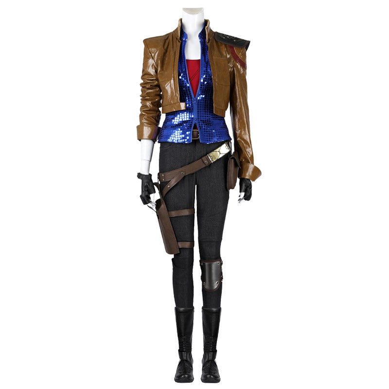 Post-Apocalyptic Red Leather Jacket & Vest Ensemble - Female Combat Armor Cosplay Set | Holsters Gloves