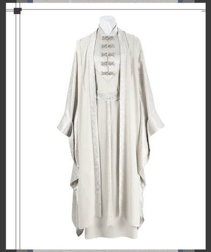 Epic White Flowing Wizard Robe with Hood - Cinematic Fantasy Mage Cosplay Set for Men