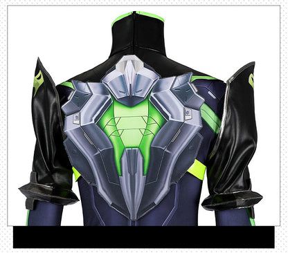 Toxic Green Black Tight Bodysuit Cosplay Set - Helmet Mask Gloves Belt Female Venom Theme Outfit