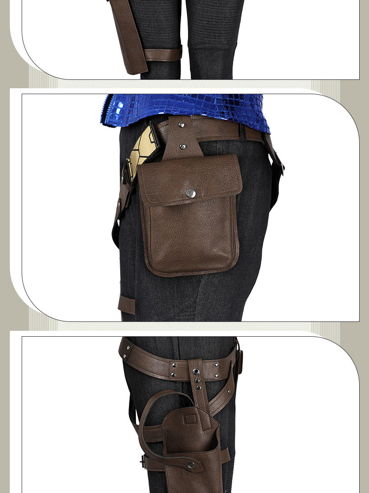 Post-Apocalyptic Red Leather Jacket & Vest Ensemble - Female Combat Armor Cosplay Set | Holsters Gloves