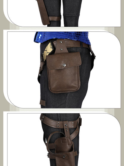 Post-Apocalyptic Red Leather Jacket & Vest Ensemble - Female Combat Armor Cosplay Set | Holsters Gloves