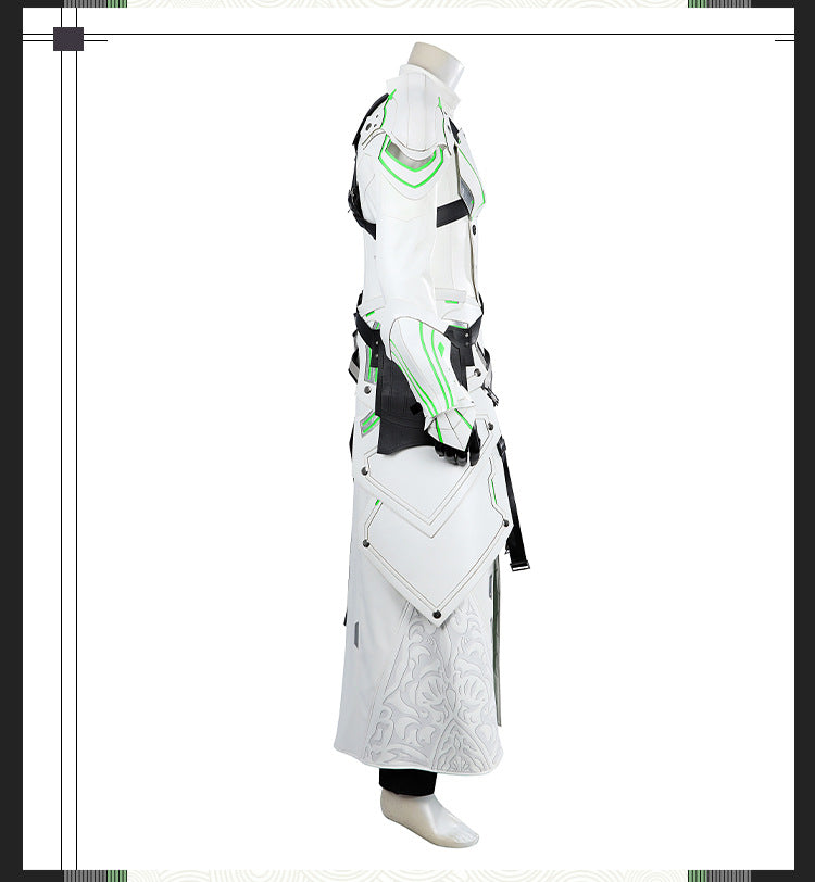 Young Silver Warrior White Lifestream Style Jacket - Shoulder Armor Belt Gloves Cosplay Ensemble Male