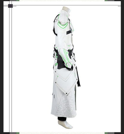 Young Silver Warrior White Lifestream Style Jacket - Shoulder Armor Belt Gloves Cosplay Ensemble Male