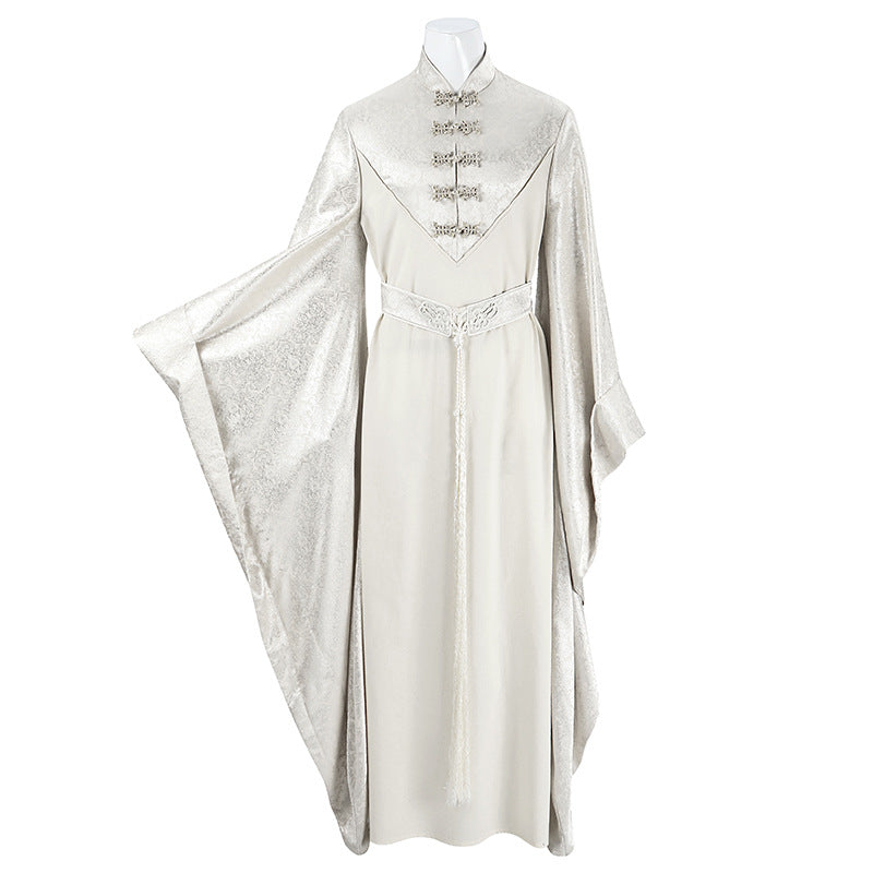 Epic White Flowing Wizard Robe with Hood - Cinematic Fantasy Mage Cosplay Set for Men