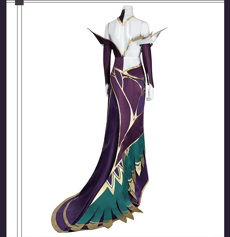 Elegant Black Purple Witch Dress with Wings & Tiara - Full Female Cosplay Ensemble | Gothic Fantasy Style