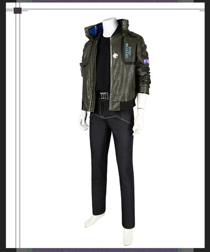 Cyberpunk Streetwear Embroidered Bomber Jacket & Tactical Pants - Male Full Ensemble with Belt Accessories