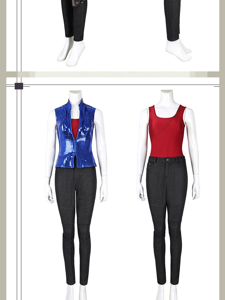 Post-Apocalyptic Red Leather Jacket & Vest Ensemble - Female Combat Armor Cosplay Set | Holsters Gloves