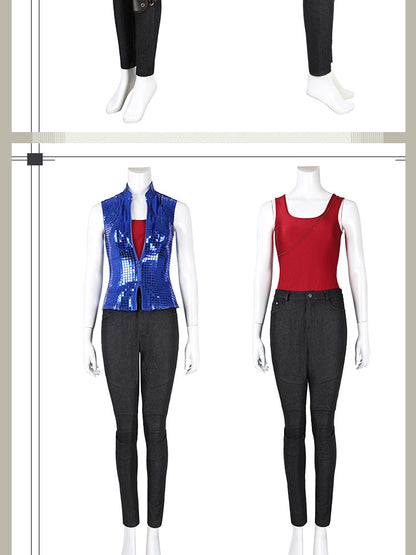 Post-Apocalyptic Red Leather Jacket & Vest Ensemble - Female Combat Armor Cosplay Set | Holsters Gloves