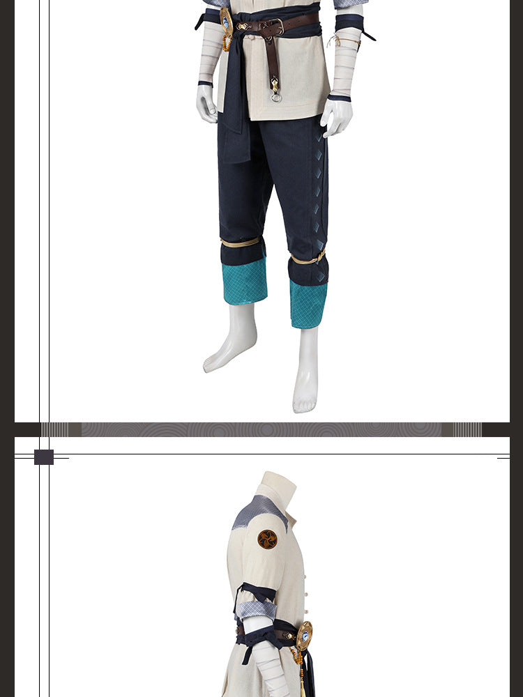 Electric Fighter White Outfit - Blue Accents Cosplay Suit Male | Belt Wrist Guards