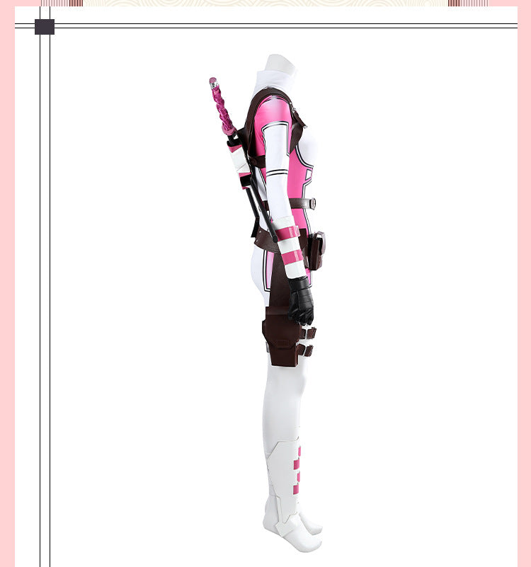 Pink Tactical Suit with White Accents & Black Details - Full Female Cosplay Ensemble Mask Holsters Belt
