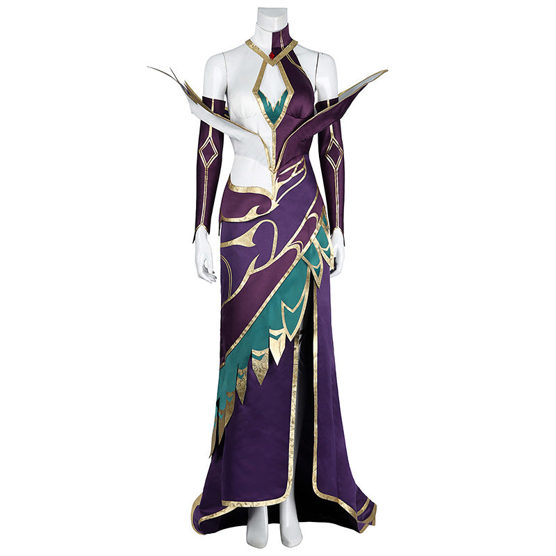 Elegant Black Purple Witch Dress with Wings & Tiara - Full Female Cosplay Ensemble | Gothic Fantasy Style