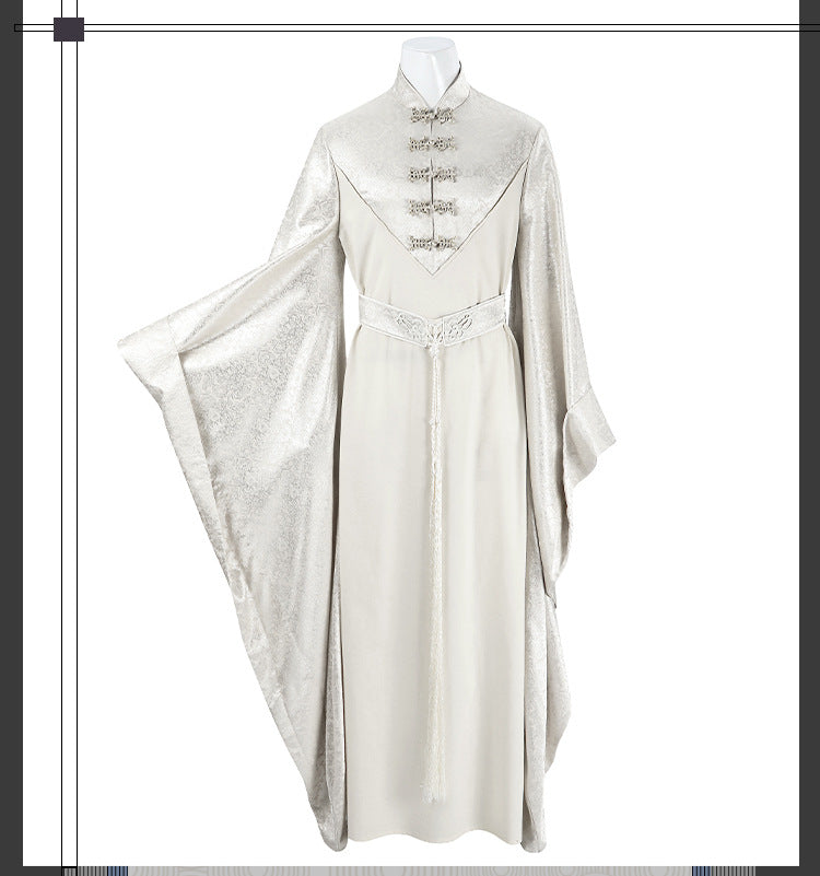 Epic White Flowing Wizard Robe with Hood - Cinematic Fantasy Mage Cosplay Set for Men