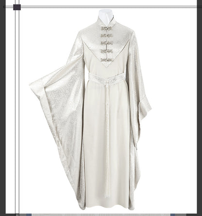 Epic White Flowing Wizard Robe with Hood - Cinematic Fantasy Mage Cosplay Set for Men