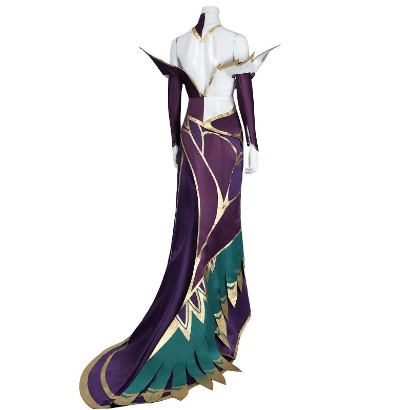 Elegant Black Purple Witch Dress with Wings & Tiara - Full Female Cosplay Ensemble | Gothic Fantasy Style