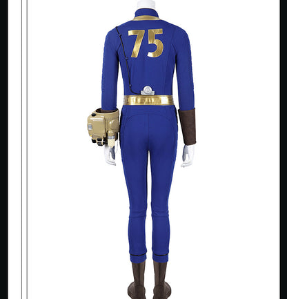 Blue & Yellow Vault Dweller Onesie - Tight Female Jumpsuit Cosplay Set | Post-Apoc Bodysuit + Gauntlets