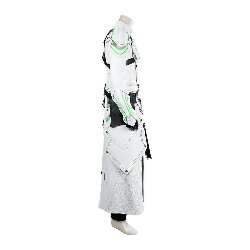 Young Silver Warrior White Lifestream Style Jacket - Shoulder Armor Belt Gloves Cosplay Ensemble Male