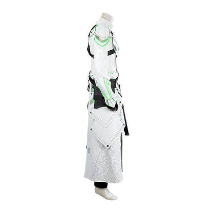 Young Silver Warrior White Lifestream Style Jacket - Shoulder Armor Belt Gloves Cosplay Ensemble Male