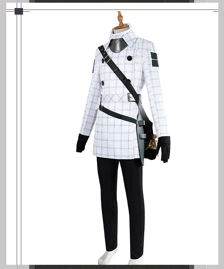 White Double-Breasted Adventurer Uniform - Blue Hairband Sword Scabbard Cosplay Set Male Secondary Style