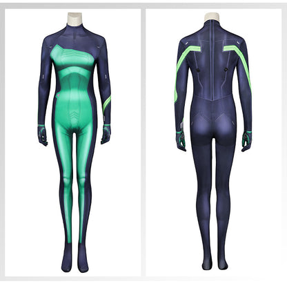 Toxic Green Black Tight Bodysuit Cosplay Set - Helmet Mask Gloves Belt Female Venom Theme Outfit