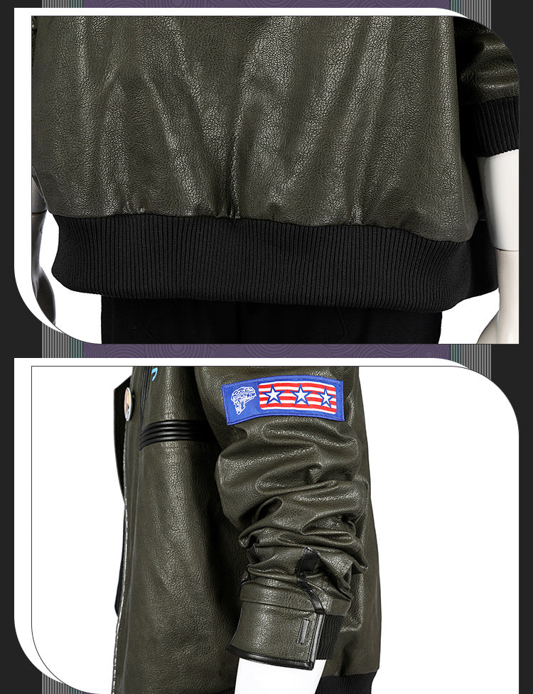 Cyberpunk Streetwear Embroidered Bomber Jacket & Tactical Pants - Male Full Ensemble with Belt Accessories