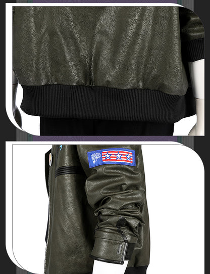 Cyberpunk Streetwear Embroidered Bomber Jacket & Tactical Pants - Male Full Ensemble with Belt Accessories