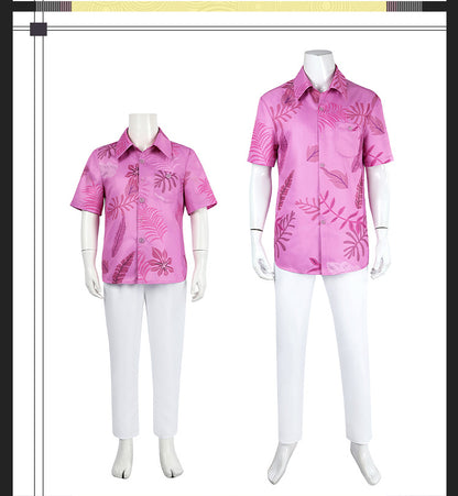 Green Hawaiian Fox Shirt & Purple Tie Ensemble - Fox Tail Headpiece Cosplay Costume for Children & Adults