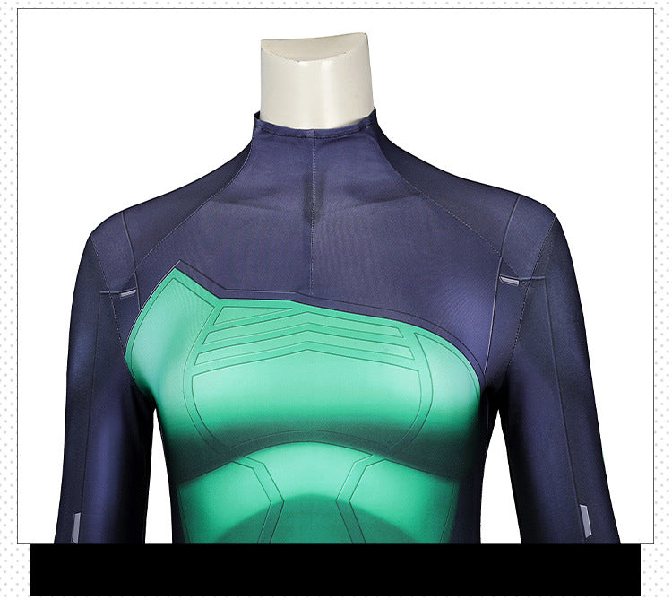 Toxic Green Black Tight Bodysuit Cosplay Set - Helmet Mask Gloves Belt Female Venom Theme Outfit