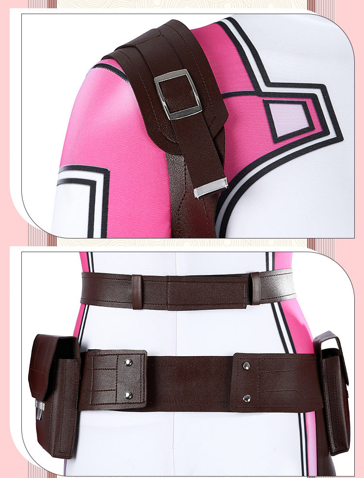 Pink Tactical Suit with White Accents & Black Details - Full Female Cosplay Ensemble Mask Holsters Belt