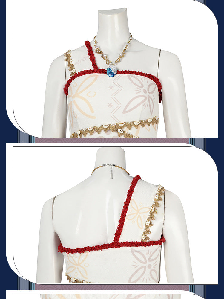 Polynesian Explorer Dress - Manta Ray Print Red Skirt & Crop Top | Women & Children Cosplay Set with Necklace