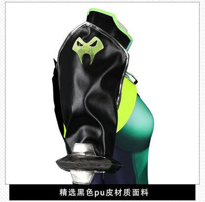 Toxic Green Black Tight Bodysuit Cosplay Set - Helmet Mask Gloves Belt Female Venom Theme Outfit