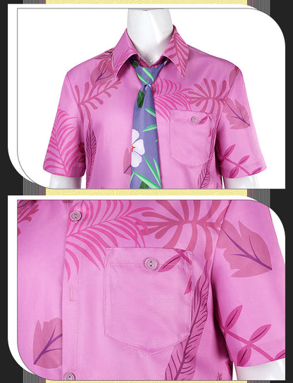 Green Hawaiian Fox Shirt & Purple Tie Ensemble - Fox Tail Headpiece Cosplay Costume for Children & Adults