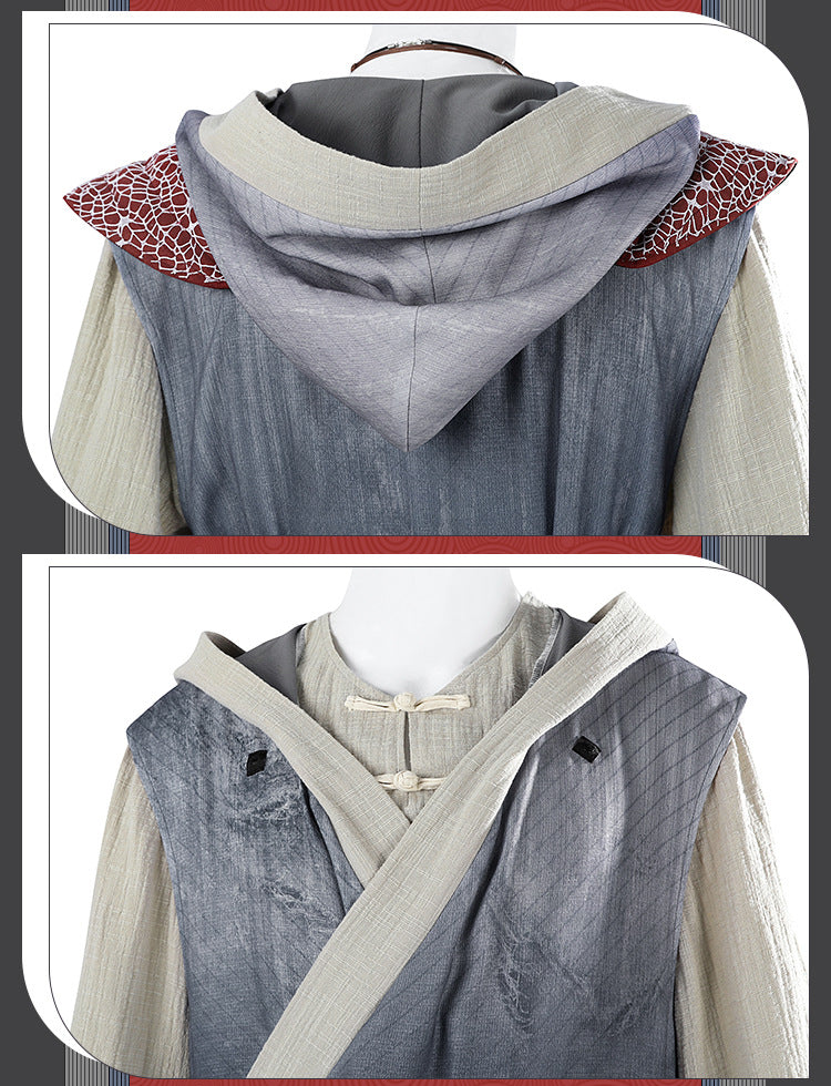 Eastern Warrior Red Black Robes with Conical Hat - Full Cosplay Suit Male | Staff Accessories Halloween Performance